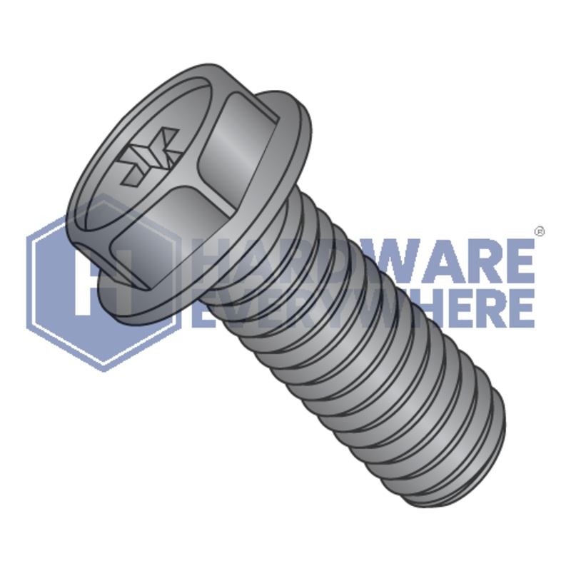 1/4-20 x 5/8 MACHINE SCREWS / Phillips / Hex Washer Head / Steel / Black Oxide
