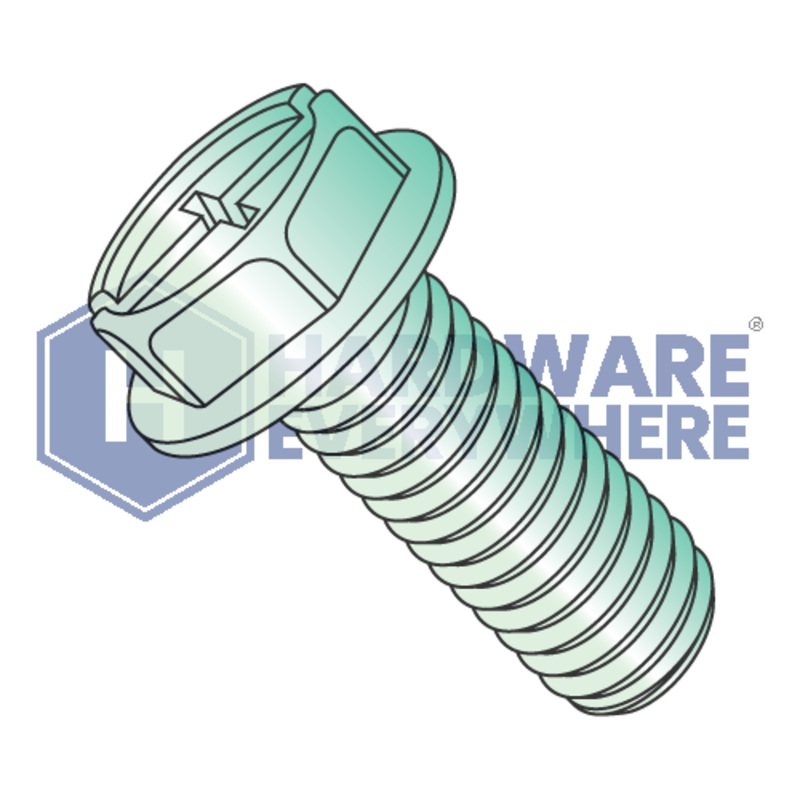 8-32 x 1/4 MACHINE SCREWS / Combo / Hex Washer Head / Steel / Green Zinc