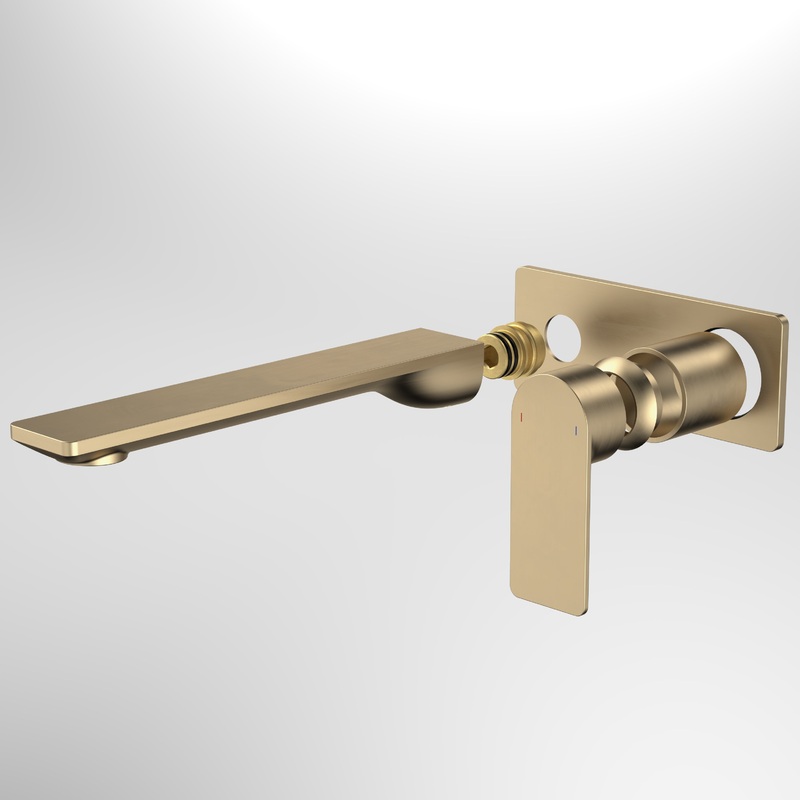 Urbane II 220mm Wall Basin Bath / Bath Trim Kit – Rectangular Cover Plate – Brushed Brass – LF