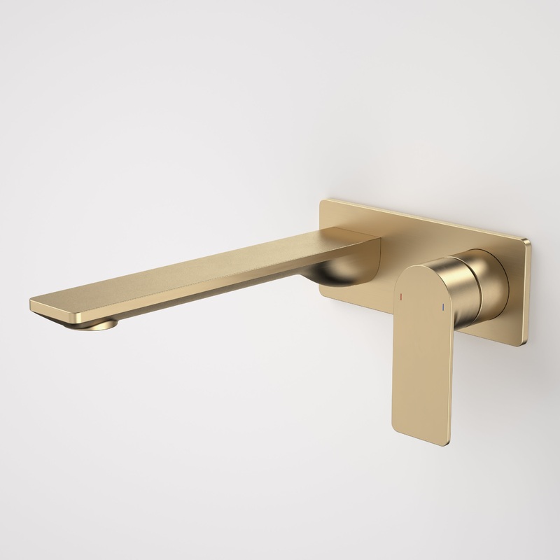 Urbane II 220mm Wall Basin / Bath Mixer – Rectangular Cover Plate – Brushed Brass – Sales Kit